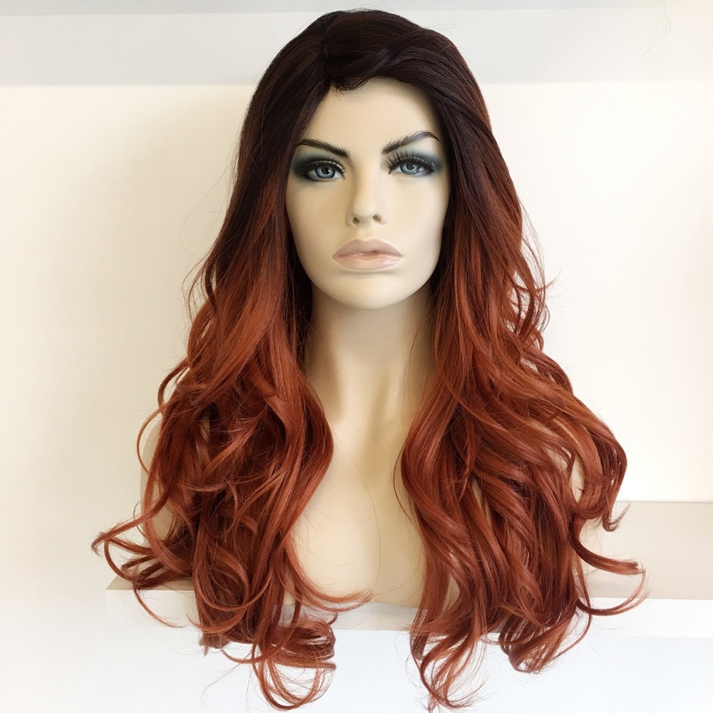 20" Side Part Black Copper Color Wavy Wig | Sophia - Picture 2 of 8
